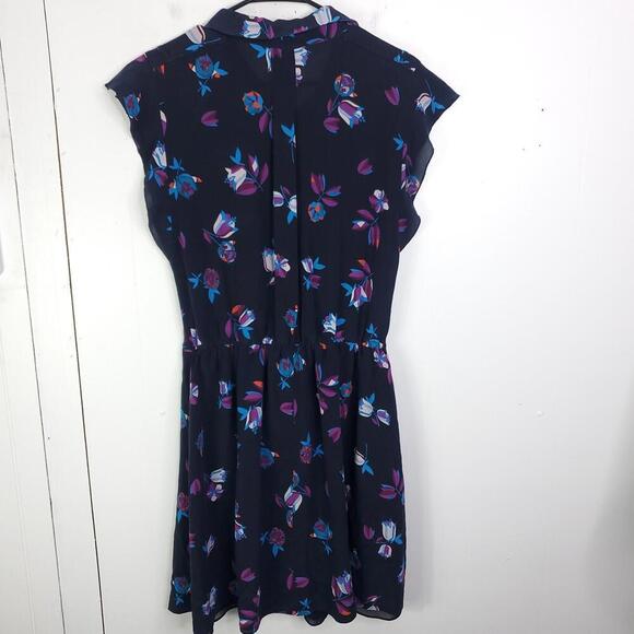 Rebecca Taylor Dress WOmens 12 Silk Colorful Florals Button Down Tie Waist - Picture 2 of 12